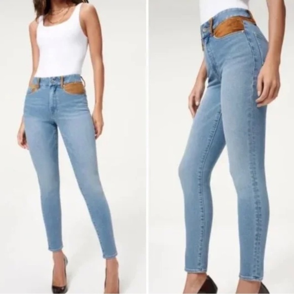 NWT GOOD AMERICAN SUEDE MIX HIGH WAIST GOOD LEGS SKINNY JEANS SIZE 8/29 - Picture 4 of 16